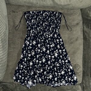 Hollister Navy Floral Strapless Dress